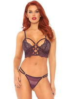 Leg Avenue 2 PC Lace bralette with cage s Plum Color