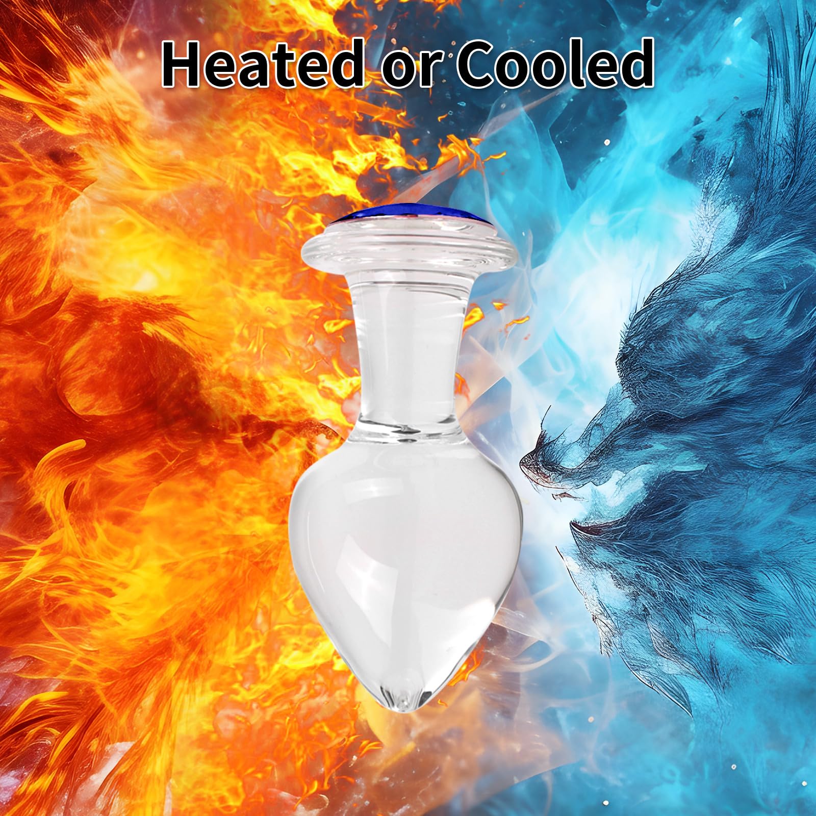 Crystal Glass Anal Plug with Luxury Jewelry Butt Plug Fetish Anus Stimulation Unisex Adult Anal Sex Toy (Blue, L)
