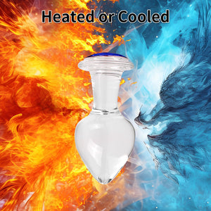 Crystal Glass Anal Plug with Luxury Jewelry Butt Plug Fetish Anus Stimulation Unisex Adult Anal Sex Toy (Blue, L)