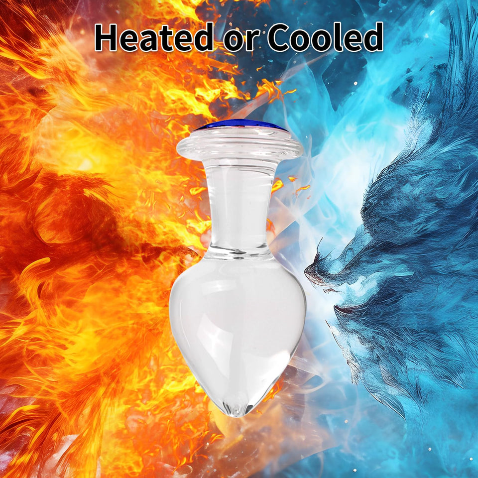 Crystal Glass Anal Plug with Luxury Jewelry Butt Plug Fetish Anus Stimulation Unisex Adult Anal Sex Toy (Blue, L)