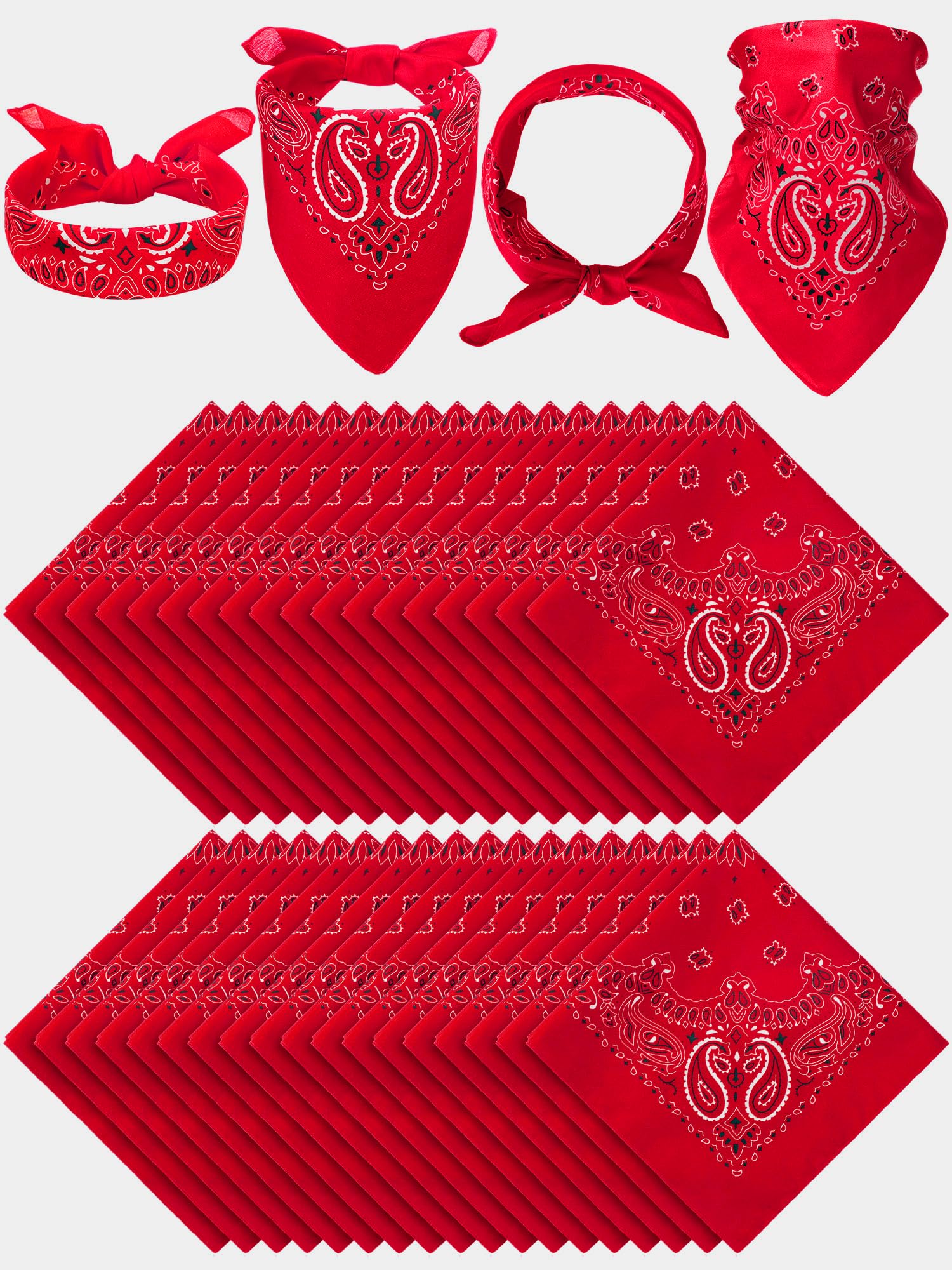Unittype 36 Pieces Paisley Bandana Novelty Headband Square Scarf Cowboy Bandanas for Halloween Party Costume(Red,Classic Style)