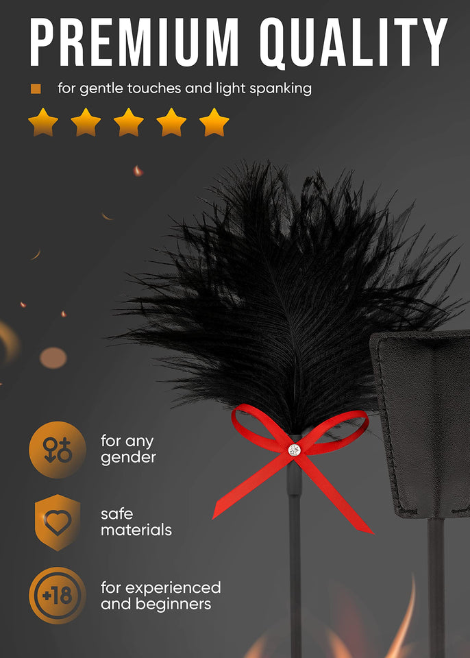 MALINERO Sex Feather Spanking Tickler Crop Fetish Adult Paddle BDSM Feathers Adult Whip Body Tickle Feathers SM Paddle French Ti