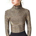 Generic Womens Slim Fit Long Sleeve Sequin Turtleneck Sparkle Tee Glitter Blouse Tops(Gold-L), Large
