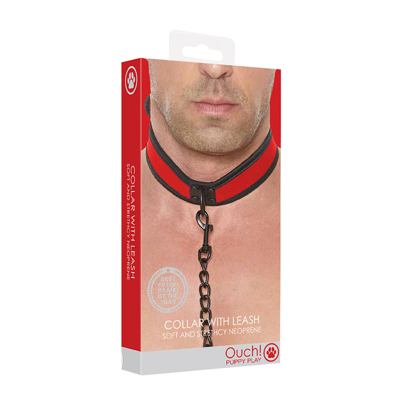 Ouch Puppyplay Neoprenecollar Wleash Red