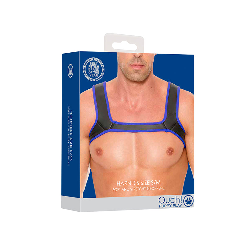 Ouch Puppy Play Neoprene Harness Blue Sm