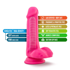 Blush Novelties, Neo, Sensa Feel Dual Density 6 Inch Small Dildo, Soft 1.4'' Wide Flexible Shaft, Strap On Compatible Suction Cu