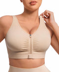 FeelinGirl Mastectomy Bras for Women No Underwire Post Surgery Front Closure Bras Soft Compression Khaki XL