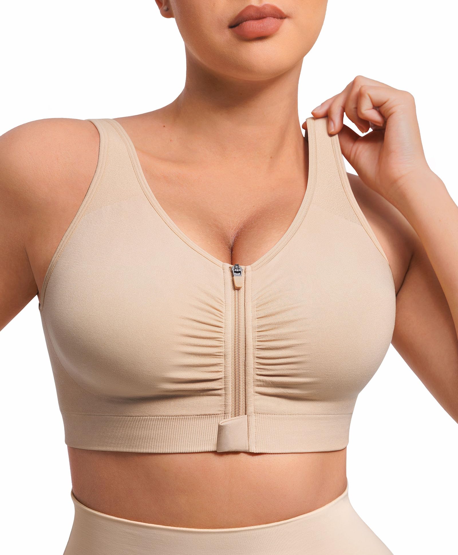FeelinGirl Mastectomy Bras for Women No Underwire Post Surgery Front Closure Bras Soft Compression Khaki XL