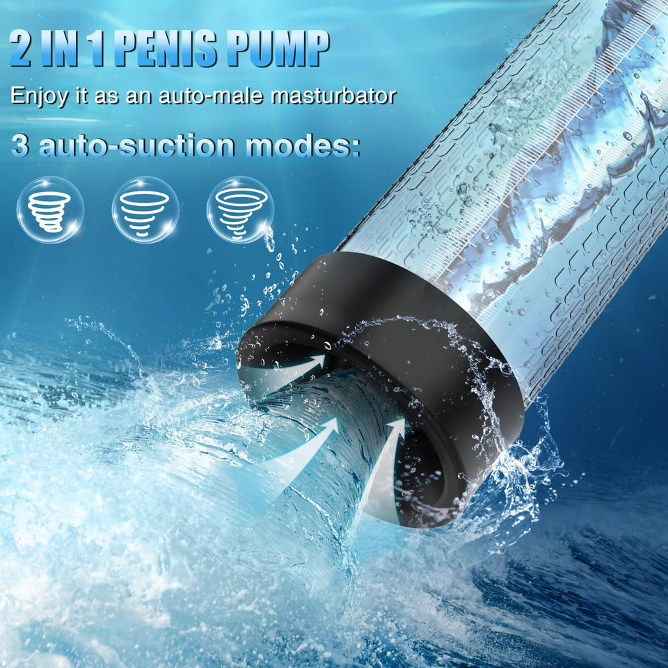 Electric Penis Pump, Adult Sex Toys Dick Enlarger for Men Erection, Air Water Extender with 4 Training Pressure and 3 Suction Mo