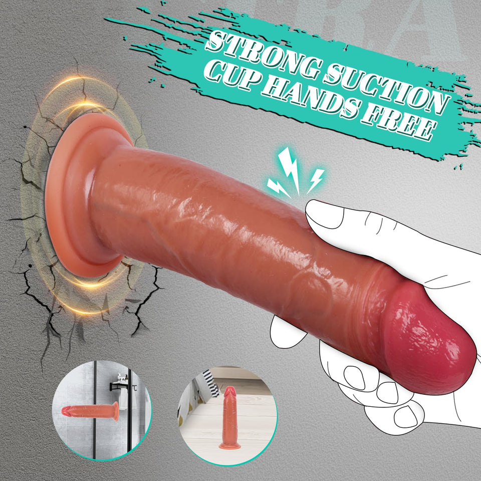 Realistic Movable Foreskin Dildos,1.9 ' ' Diam Double Silicone Skin Foreskin Cock for Vaginal or Anal Play,7.8 ' ' Penis with St