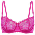 DOBREVA Womens Sexy Lace Push Up Plus Size Bra Sheer Balconette Underwire Unlined Bright Fuchsia 40E