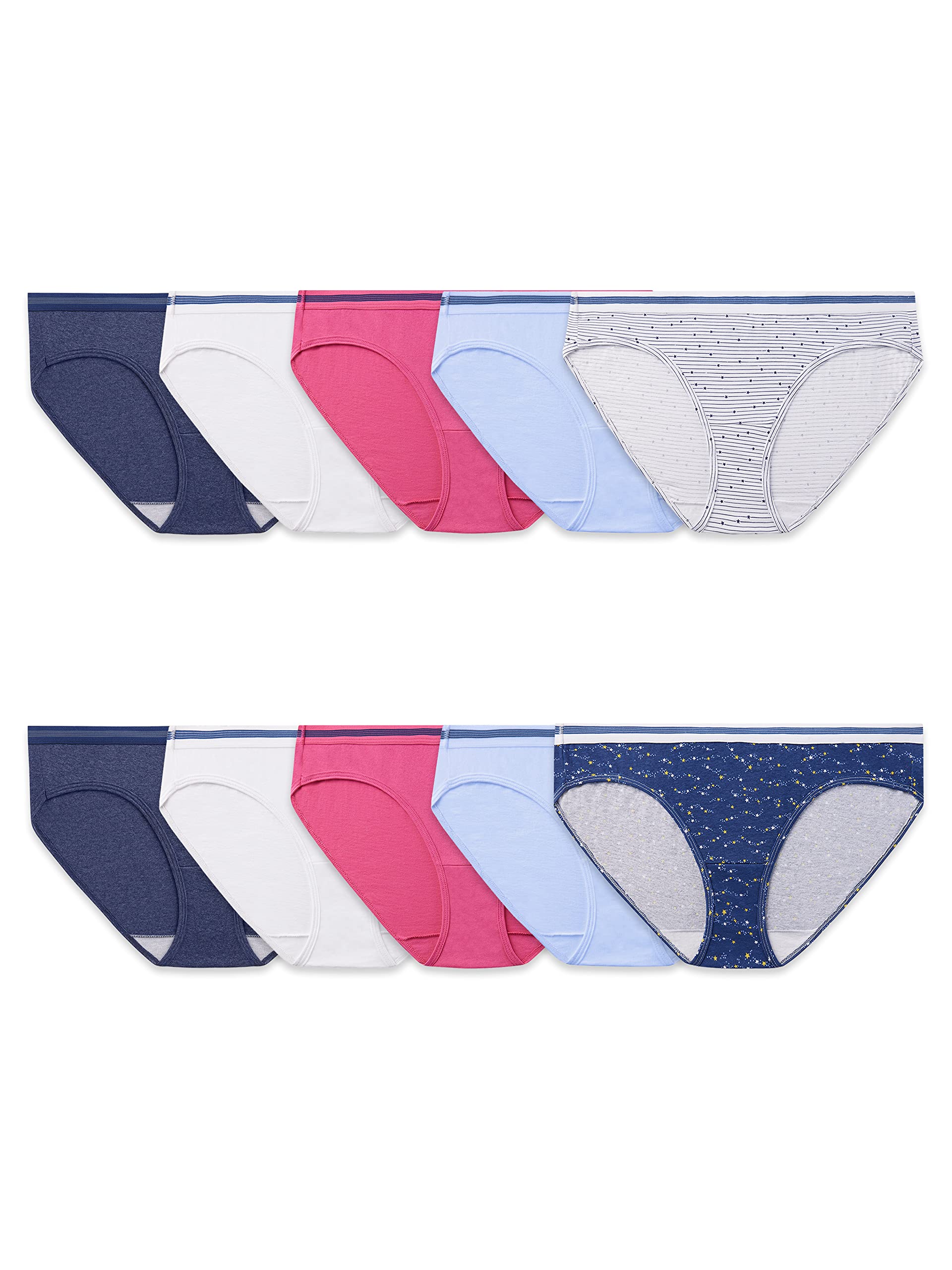 Fruit of the Loom Womens Tag Free Cotton Hipster Panties (6/M Size), Low Rise Hipster-10 Pack-Assorted Color, 6