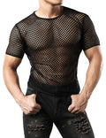 JOGAL Men s Mesh Fishnet Fitted Short Sleeve Muscle Top Large WG02 Black