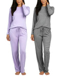 Real Essentials 2 Pack: Womens Comfy Pajama Sets - Short & Long Sleeve Ladies Loungewear Sleepwear PJs (Set E Purple & Black, X