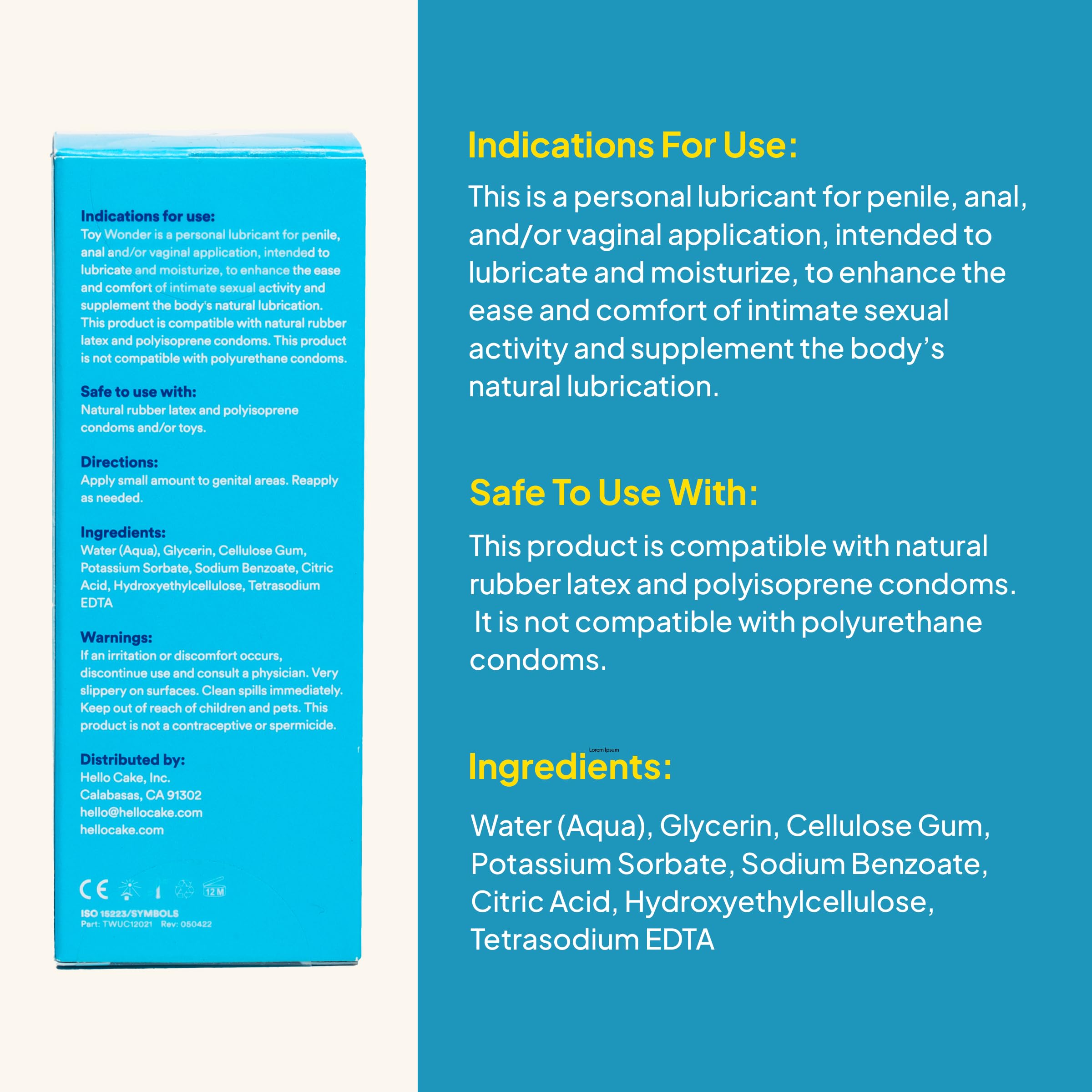 Hello Cake Toy Wonder, Thick Water-Based Personal Lubricant for Use with Adult Toys, Non-Drip Jelly Lube for Men, Women, and Cou