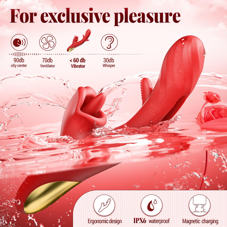 Luzine Vibrators Adult Sex Toys for Women, Tongue Dildo Rose Sex Toy with 7 Licking & Flapping Modes, 7 Vibrations Thrusting Vib