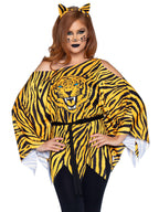 3 PC Tiger Poncho, includes tiger face poncho with cold shoulder sleeves, belt, and tiger ear headband.
