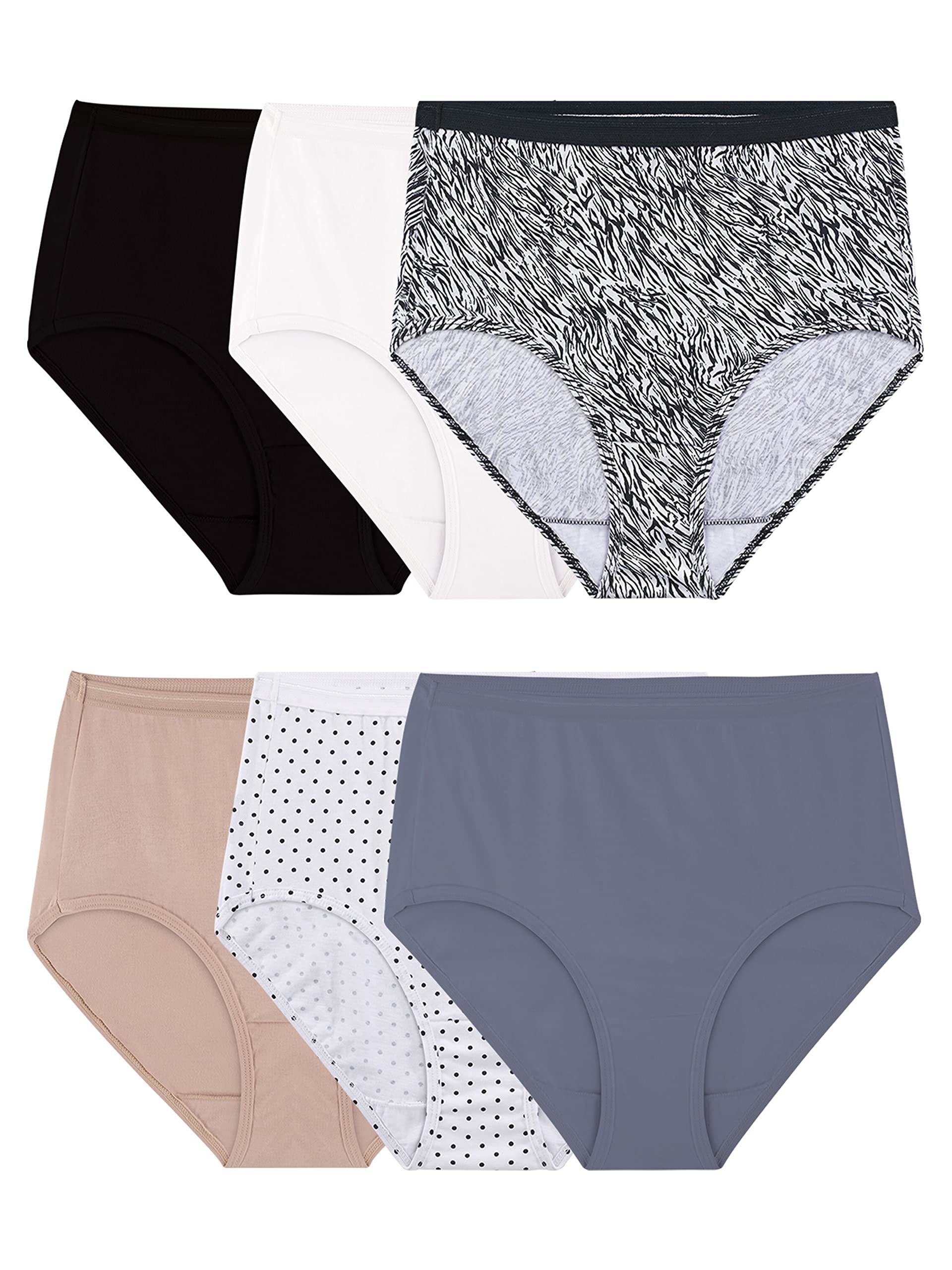 Fruit of the Loom Womens 6 pack Cotton Brief Panties, Assorted, 5
