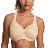 SYROKAN Womens Full Support High Impact Racerback Lightly Lined Underwire Sports Bra Beige 36DD