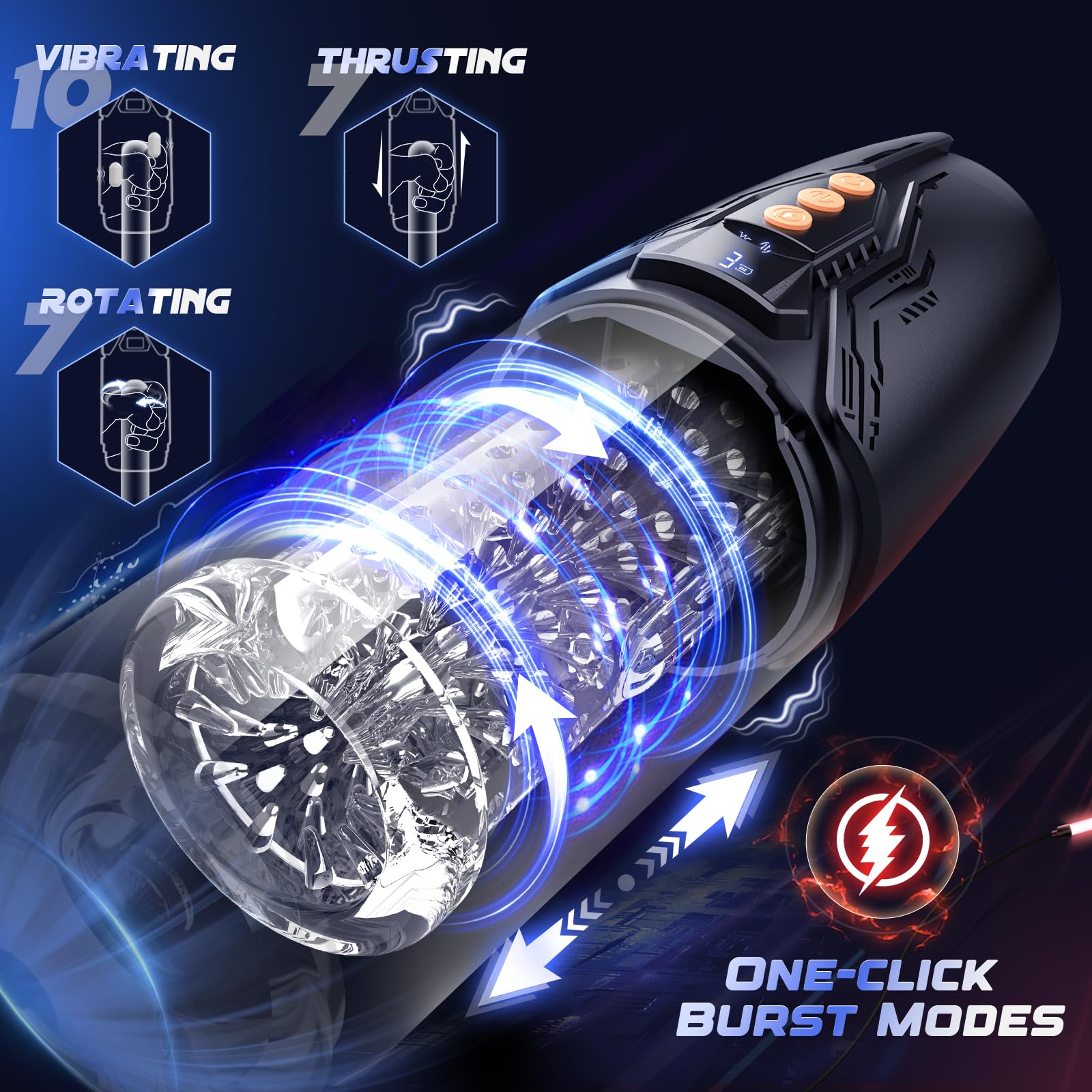 Male Masturbator Sex Toys for Men, Uoffile Adult Sex Toy with 7 Rotating & Thrusting & 10 Vibrating Modes, Dual Motors Pocket Pu