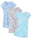 FEREMO 3 Pack Nightgowns for Women Soft Cotton Short Sleeve Night Shirts Womens Print Sleep Shirts Sleepwear(Set4,XXL)