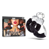 Temptasia by Blush  Black Faux Fur Metal Hand Cuffs Realistic  Double Lock Adjustable Wrist Restraints with Keys and Safety Re