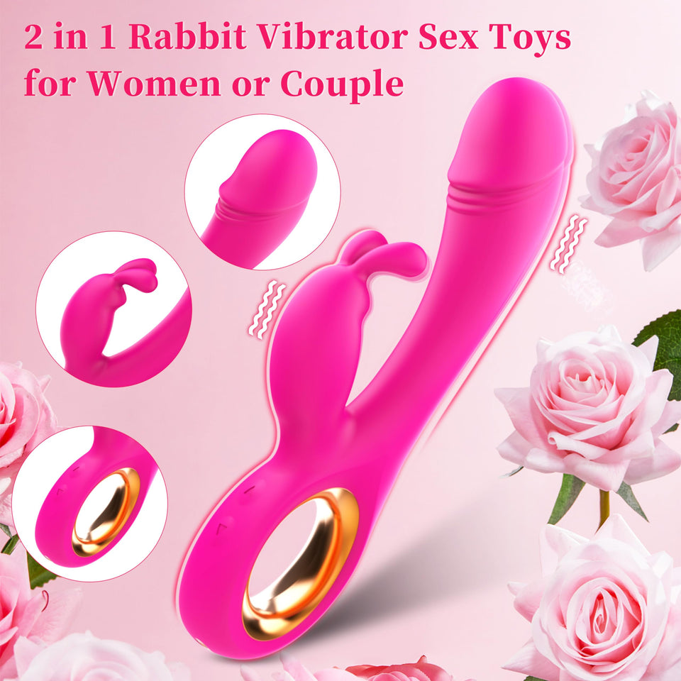 Rabbit Vibrator Sex Toys for Women, Ablushgirl G Spot Clitoral Anal Nipple Vibrating Realistic Dildo Stimulator with 7 Powerful