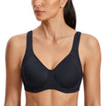 SYROKAN High Impact Sports Bras for Women Support Underwire Cross Back Large Bust Cool Comfort Molded Cup Solid Black 36DD