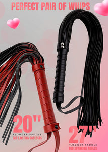 DERINODEM Sex Whips for Spanking, Floggers Adult Play, Sex Floggers, BSDM Kit Adult Set for Bedroom, Red 20'' and Black 27''