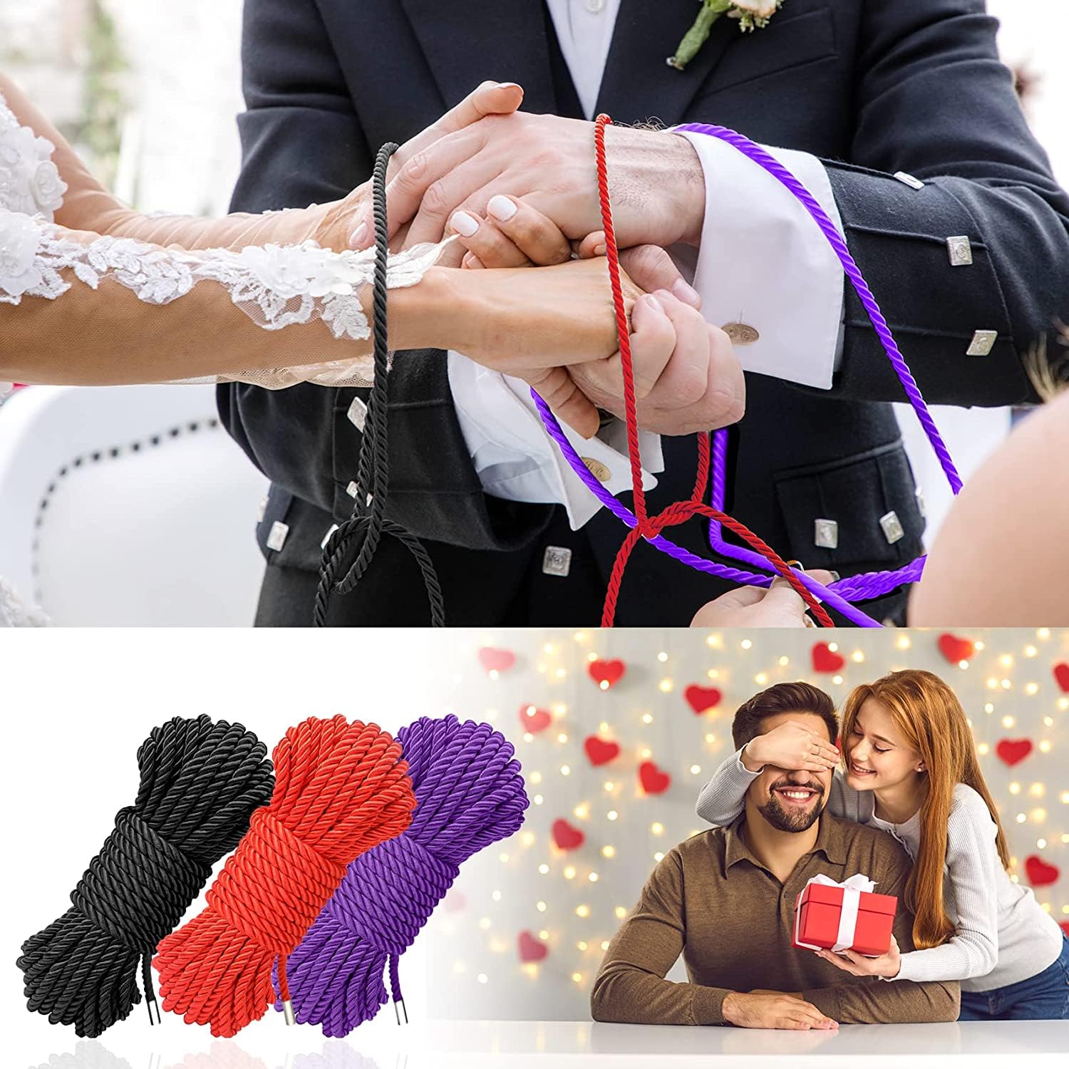 BDSM Shibari Bondage Sex Rope - BDSM Kit Adult Bondage Restraints Set Sex Toys for Women & Couples, 32 Feet 8MM (3 cloors)