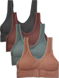 Kalon Womens 4 Pack Ribbed Bralette Crop Top Comfort Sports Bra (X-Large, Fall Festival)