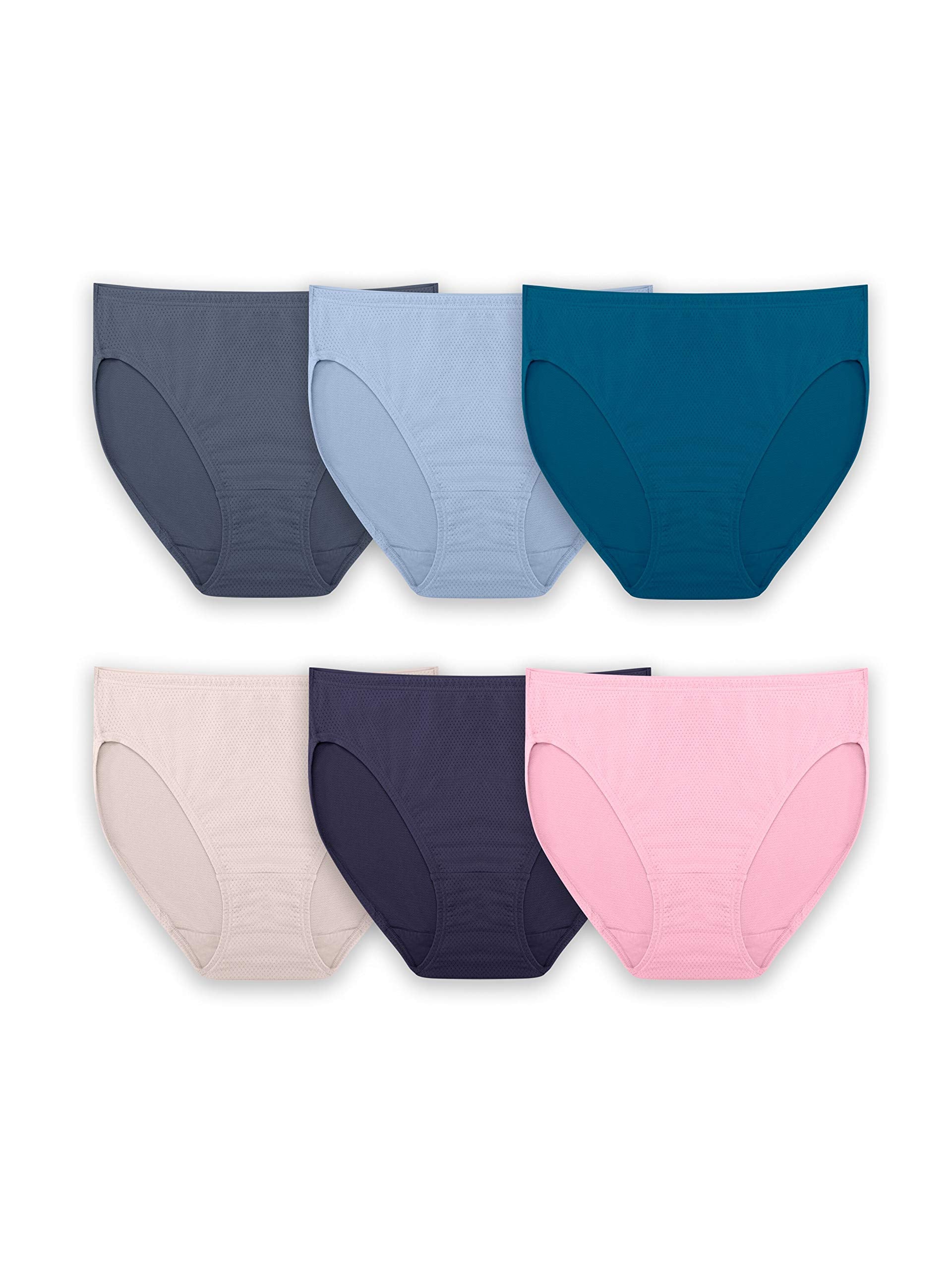 Fruit of the Loom Womens Breathable Underwear (Regular & Plus Size), Hi Cut-Micro Mesh-6 Pack Assorted Colors, 6