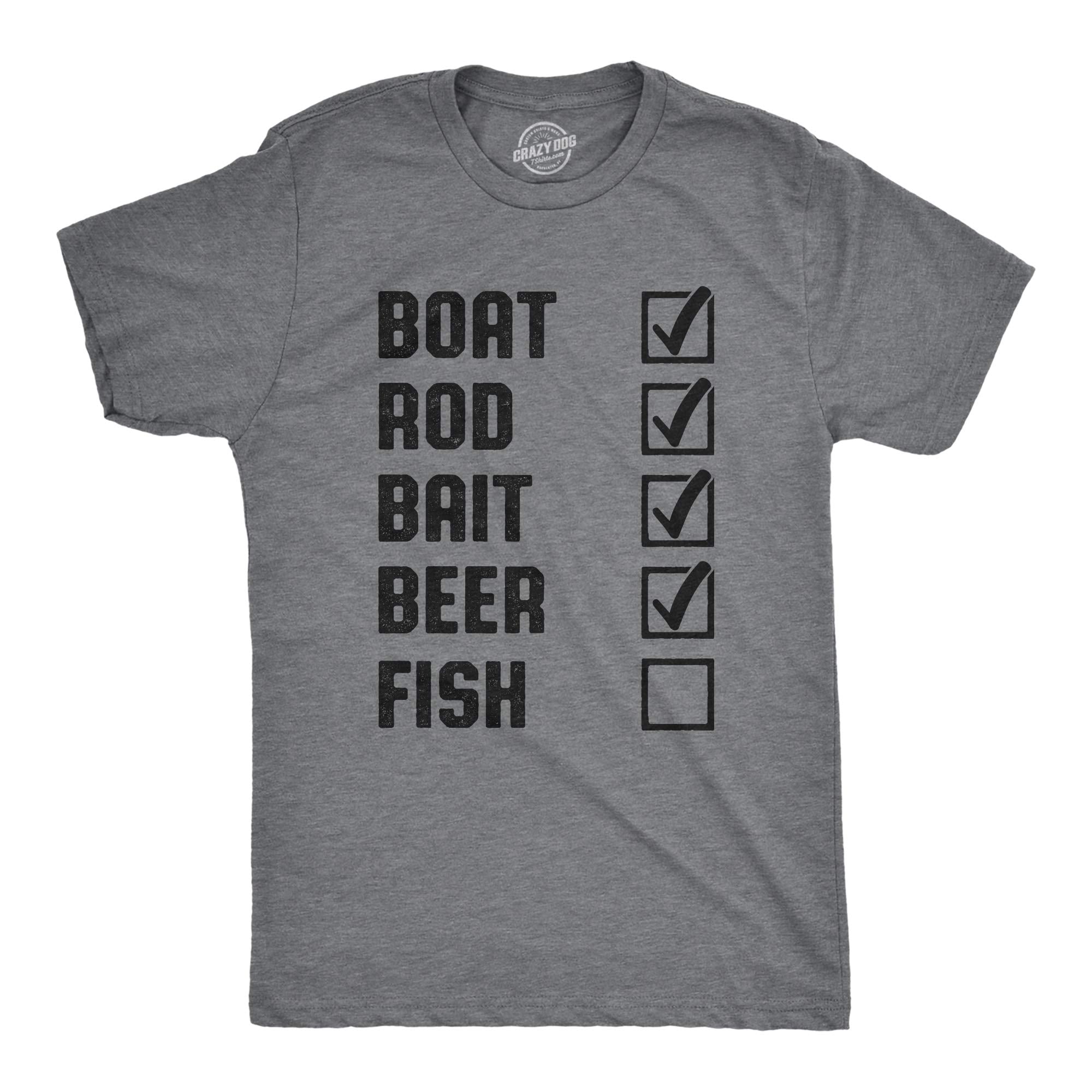 Crazy Dog Mens T Shirt Fishing List Funny Graphic Novelty Summer Tee Fathers Day Fisherman Gear for Dads Id Rather Be Fishing S