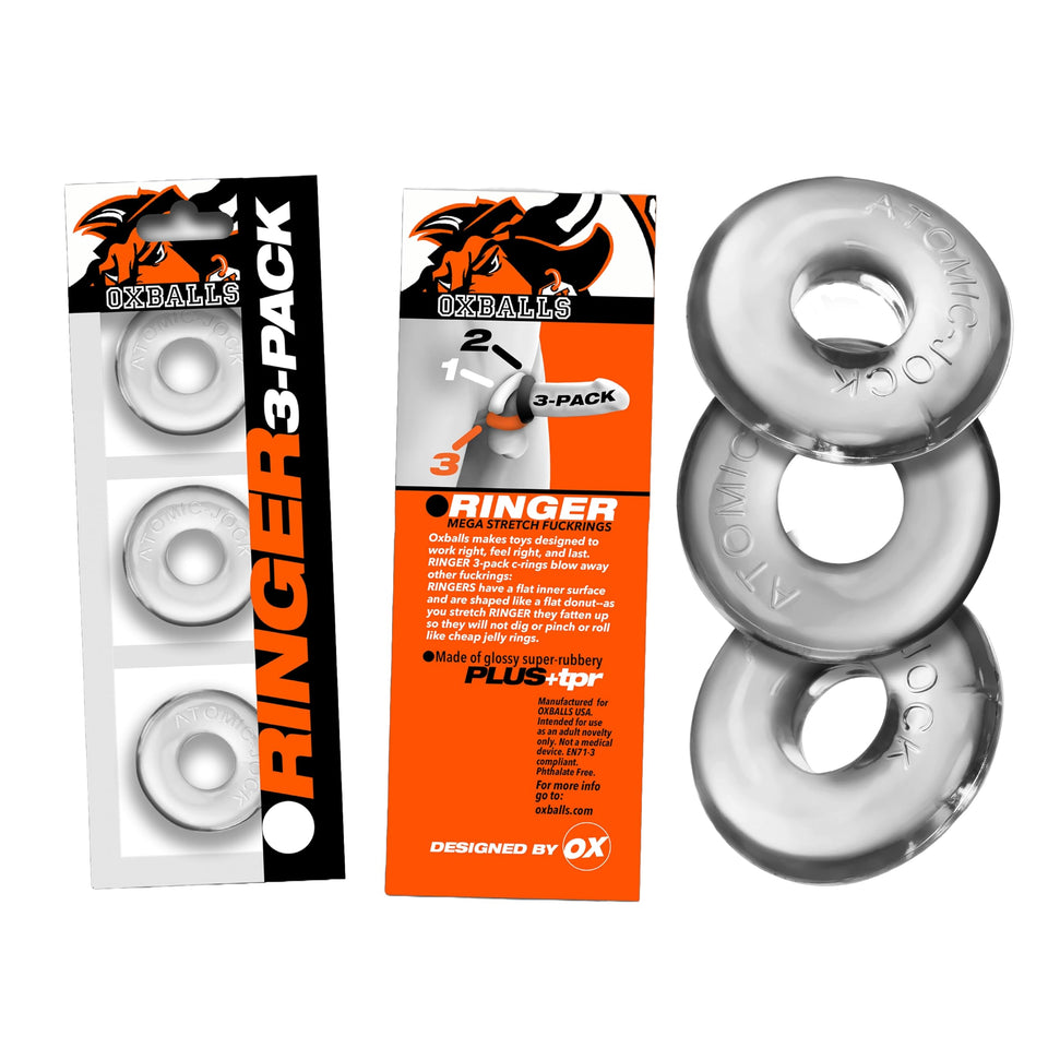 Oxballs - Ringer-3 Silicone Cock Ring, No-Roll Cock & Ball Ring, Couples Adult Toys, Jelly-Like Mens Pleasure Accessories, Clear