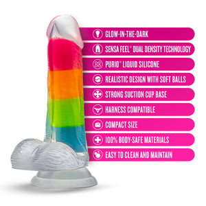 Neo Elite Glow In The Dark Rainbow Rave 6.5 Silicone Dual Density Dildo''