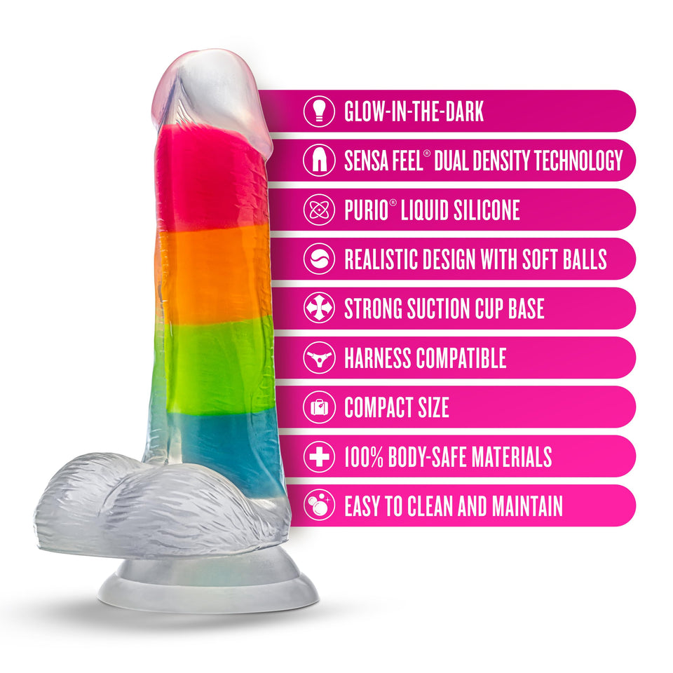 Neo Elite Glow In The Dark Rainbow Rave 6.5 Silicone Dual Density Dildo''
