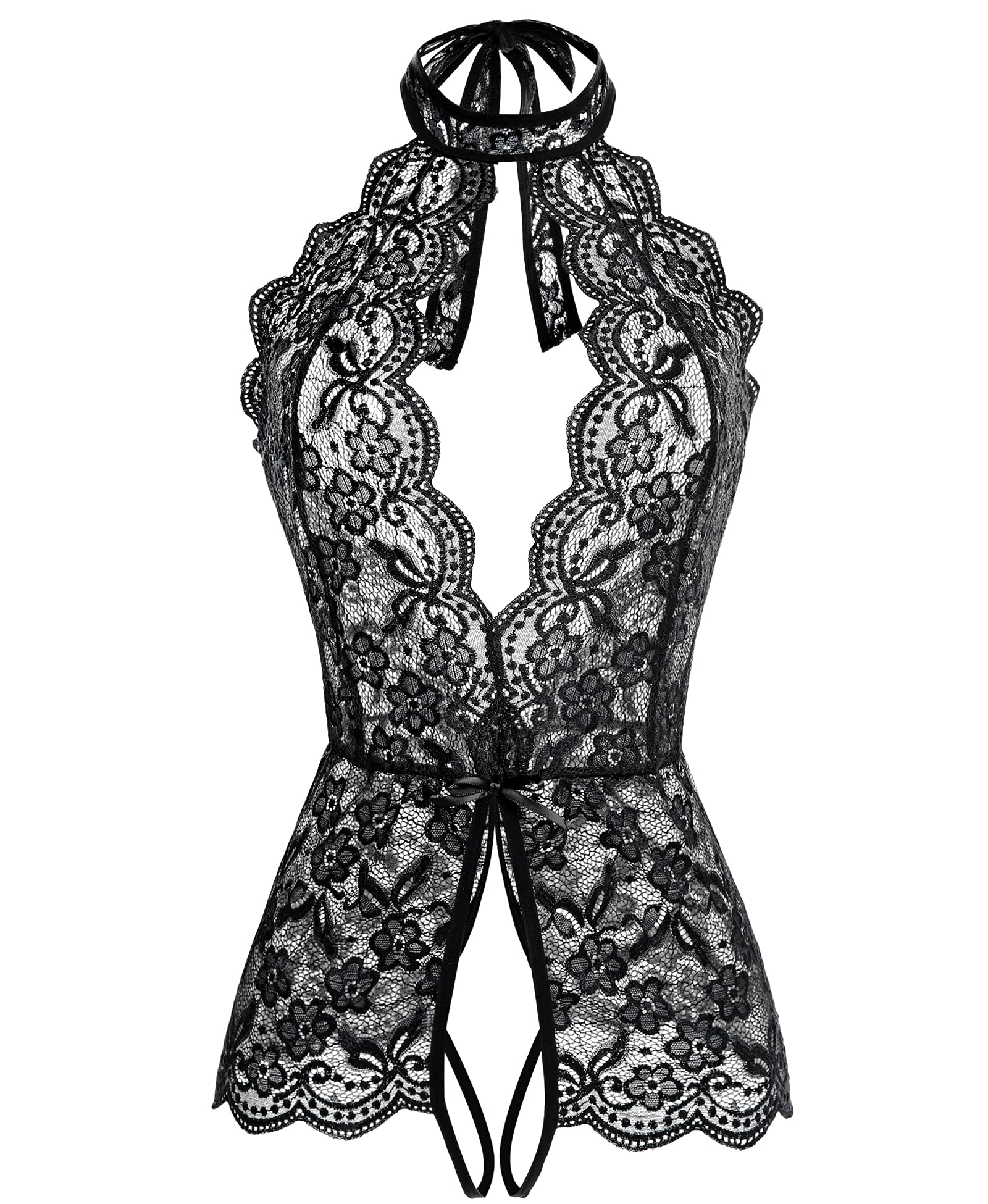 Ababoon Women One Piece Lingerie Lace Sexy Baby Dolls Teddy Sleepwear (Black, Large)