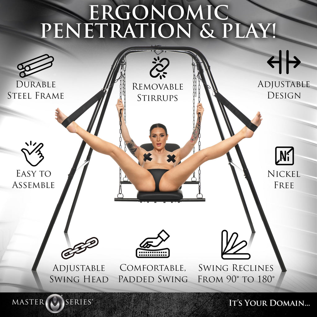 Master Series Adjustable Swing With Stand For Men, Women & Couples. Adjustable Height And Angle Sex Swing. Comfortably Padded An