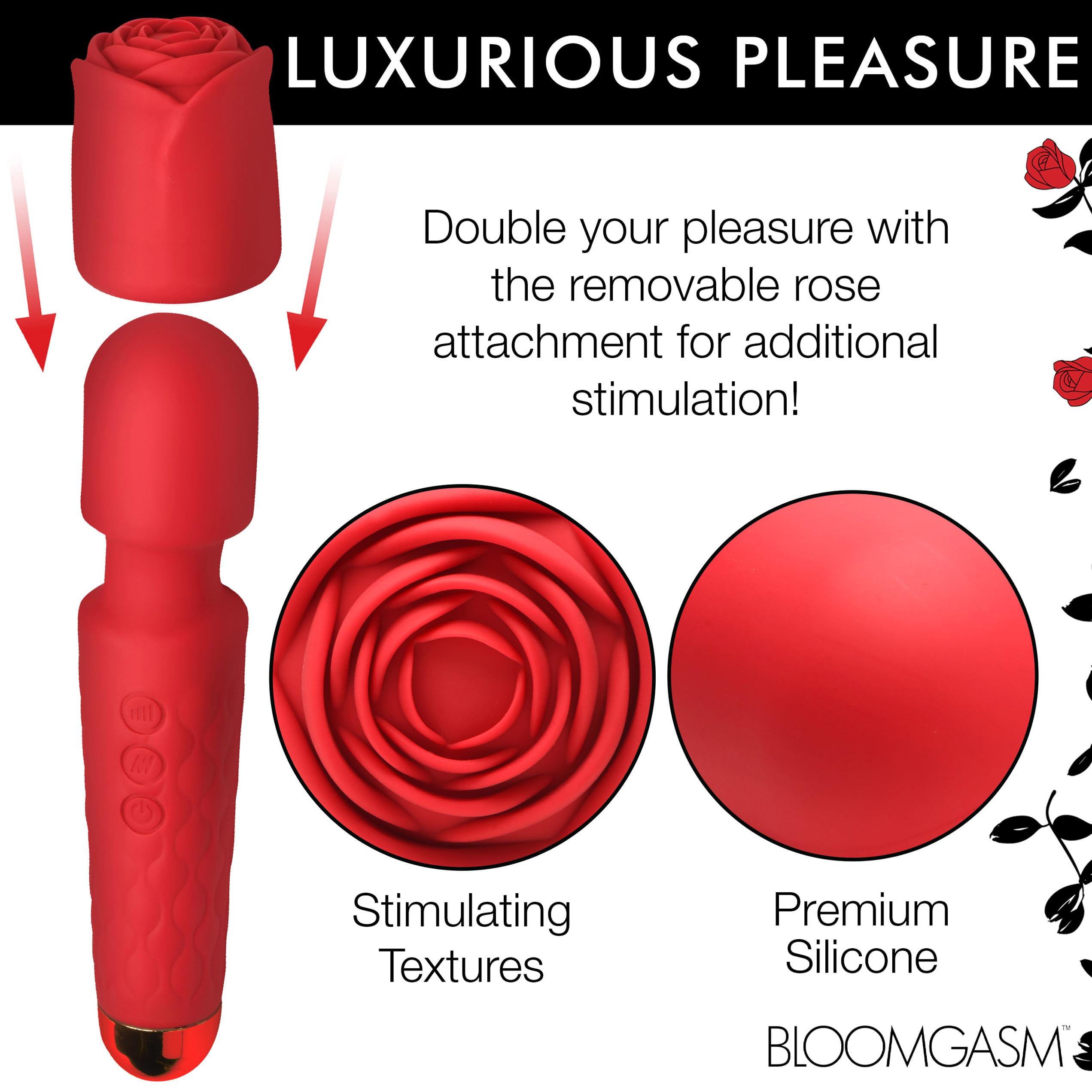 Bloomgasm Pleasure Rose Wand 10X W/ Rose Attachment