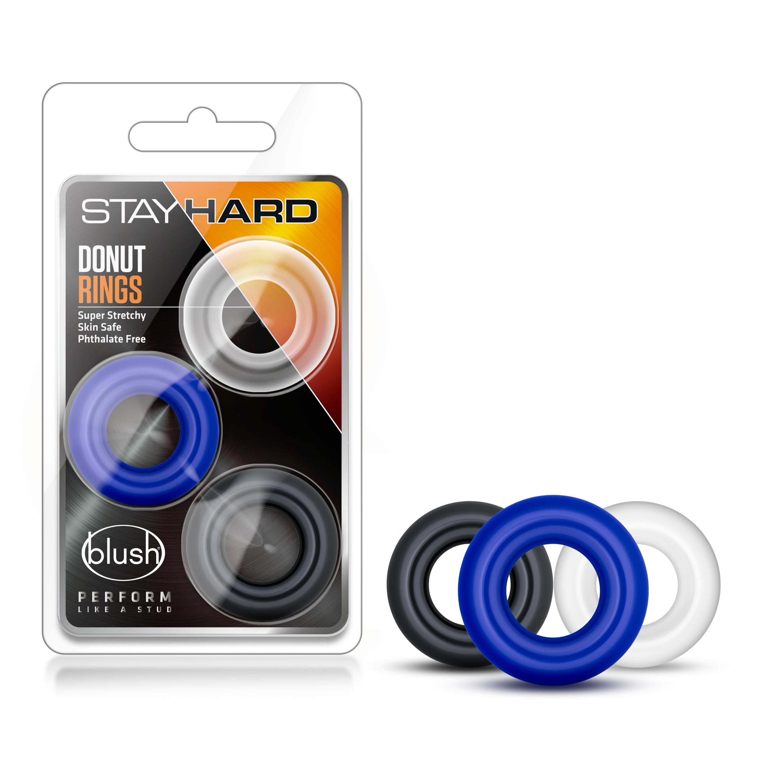 Blush Stay Hard Donut Cock Rings - Soft, Super Stretchy Penis Ring - Increase Stamina, Longer Harder Bigger Erections - Add Girt