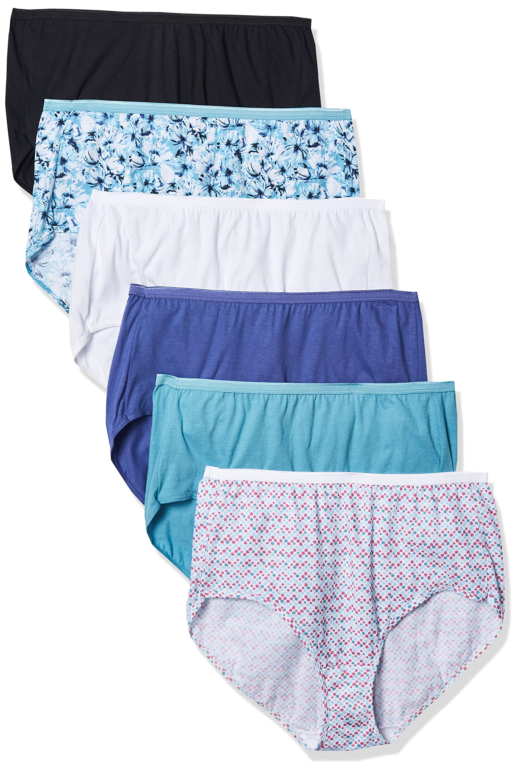 Just My Size Womens Plus Size Cool Comfort Cotton High Brief 6-Pack, Assorted, 10