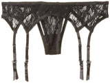 Elegant Moments Womens Plus-Size Queen Size Lace Garter Belt And Thong Set Black