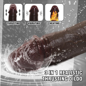 11.5 '' Realistic Black Dildo with 9 Vibration & 3 Thrusting Modes - Heated Thick Vibrator for G-Spot, Clitoral & Anal Stimulati