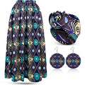 Haysandy 3 Pcs Women African Printed Maxi Skirt with Pockets Set Casual Stretch Head Wrap Scarf Drop Dangle Earrings (XL,Retro S