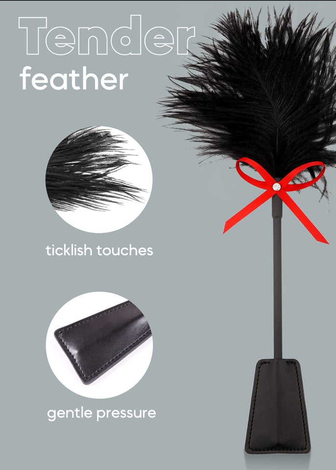 Sex Tickler for Adults Bedroom, Feather Tickler for Spanking and Play, Adjustable Satin Sex Blindfold Mask Red 59'' Set