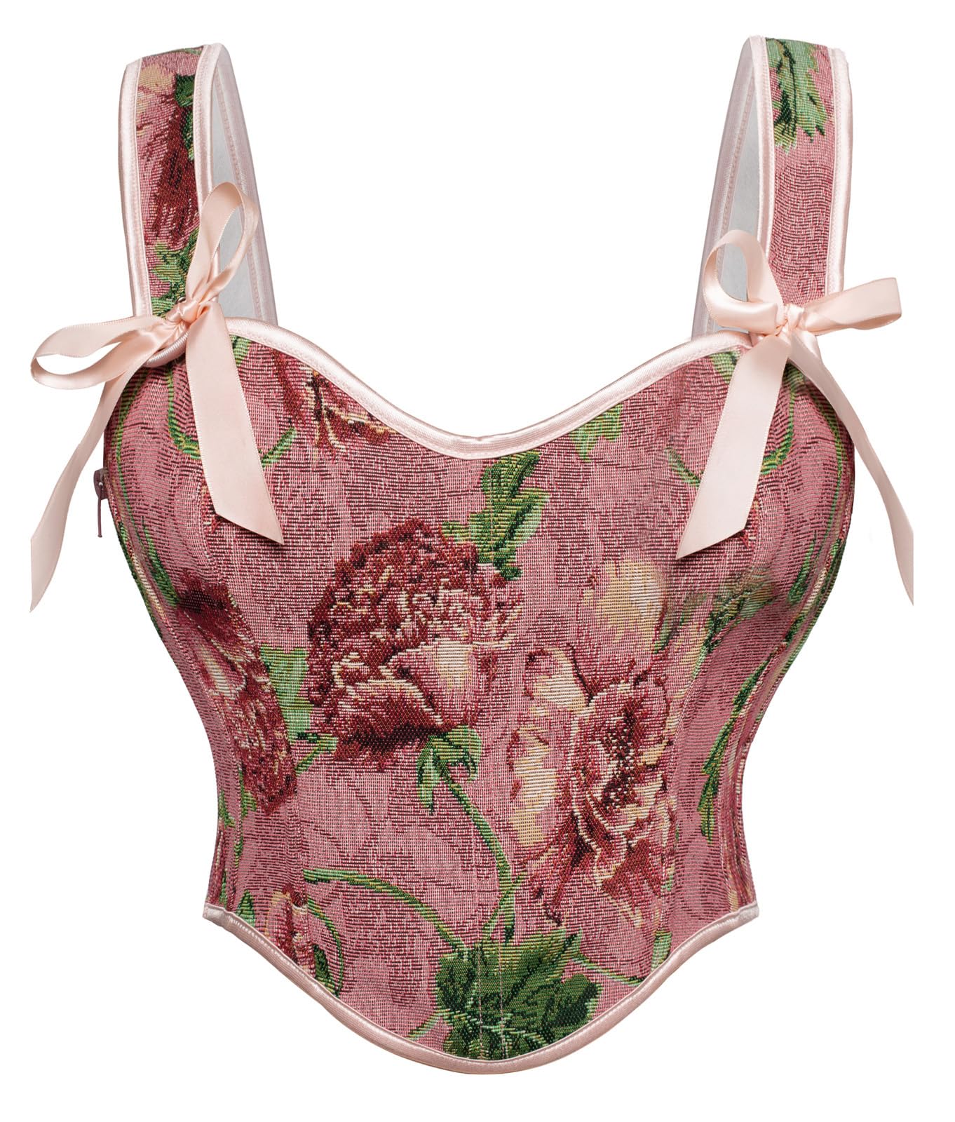 Scarlet Darkness Womens Renaissance Corset Tops for Women Pink Floral Corset Boned Bustier Pink Size 16