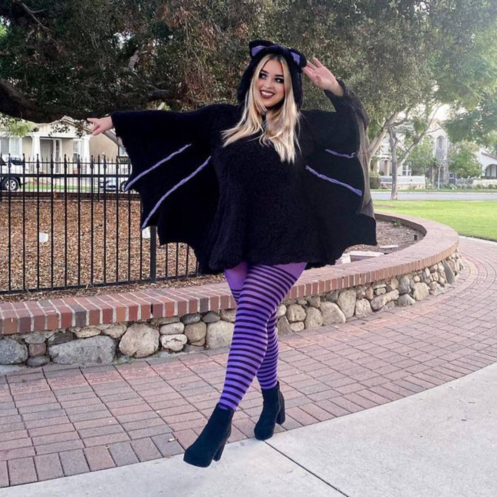 Nylon Stripe Tights O/S Black/