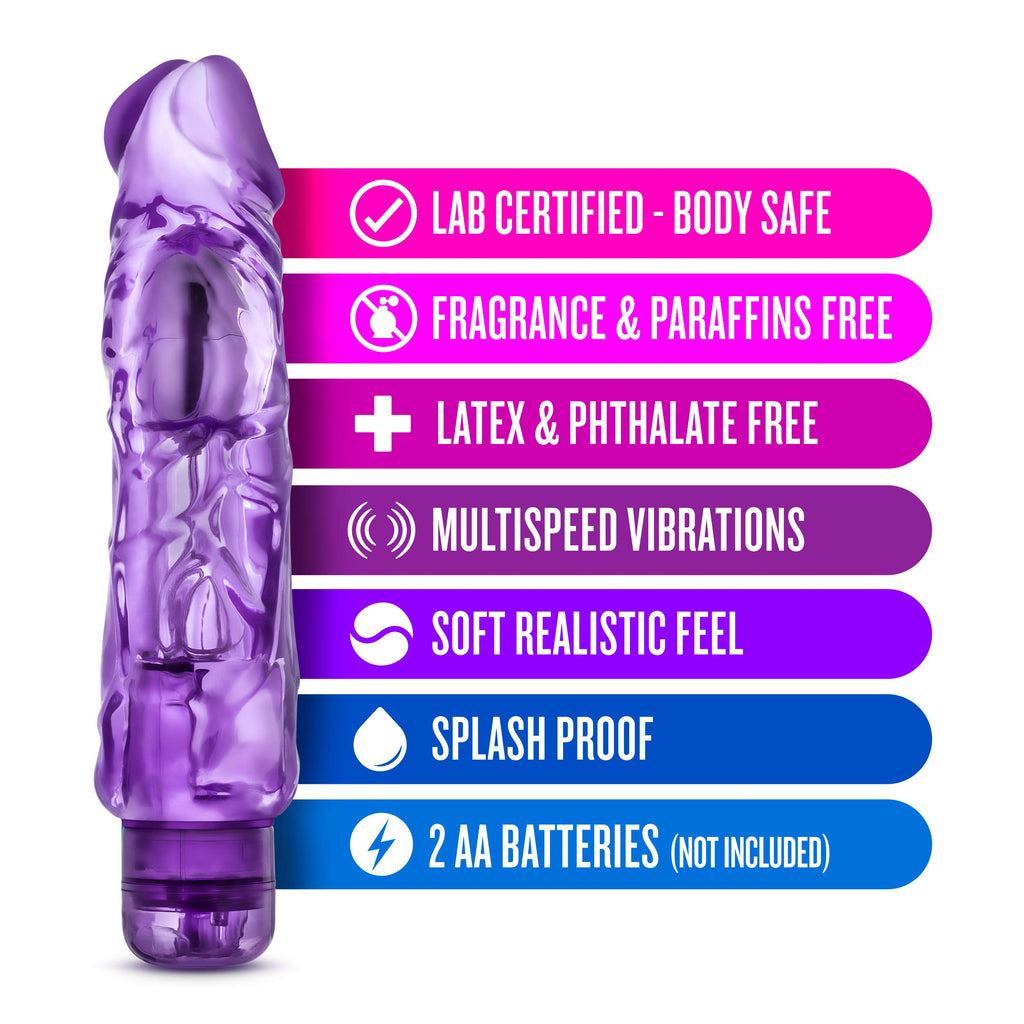 Blush Wild Ride - 9" Long Soft Large 2" Thick Realistic Vibrating Dildo - Multi Speed Powerful Vibrator - Ipx7 Waterproof - Body Safe - Adult Pleasure Sex Toy For Women Men Couples - Clear Purple