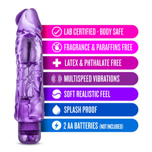 Blush Wild Ride - 9&quot; Long Soft Large 2&quot; Thick Realistic Vibrating Dildo - Multi Speed Powerful Vibrator - Ipx7 Waterproof - Body Safe - Adult Pleasure Sex Toy For Women Men Couples - Clear Purple