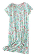 PNAEONG Women s Cotton Nightgown Sleepwear Short Sleeves Shirt Casual Print Sleepdress XTSY108-Green Flower-S